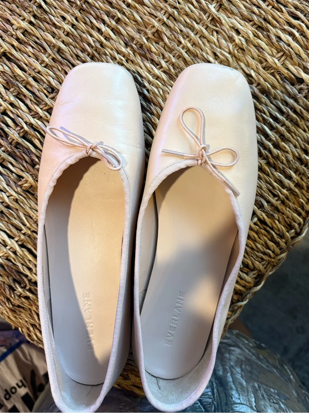 Everlane Pale Pink The Day Ballet Flats  Nappa Leather Square Toe 7.5 Blush